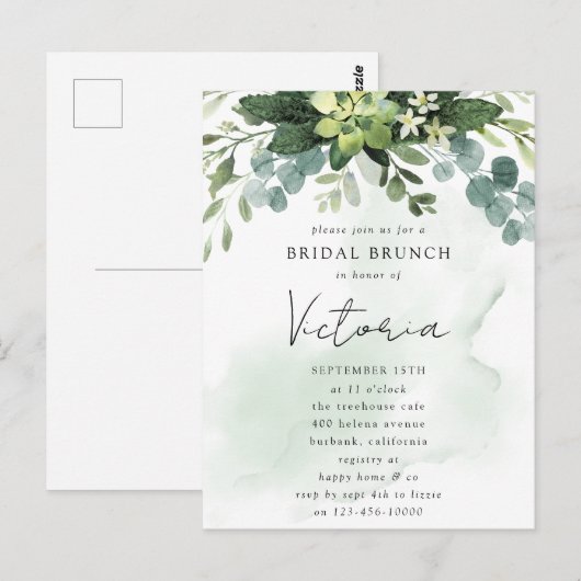 Carte Postale Faire-Part de Baby Shower Chic Aquarelle Eucalyptu (Devant / Derrière)