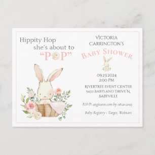 Carte Postale Faire-part de Baby Shower Fille aux Fleurs Roses L