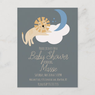 Carte Postale Faire-part de Baby Shower Lion Mignon Nuage de Lun