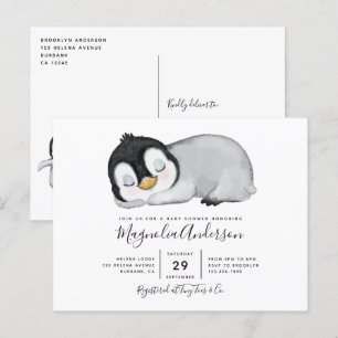 Carte Postale Faire-part de Baby Shower Manchot Mignon