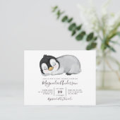 Carte Postale Faire-part de Baby Shower Manchot Mignon (Debout devant)