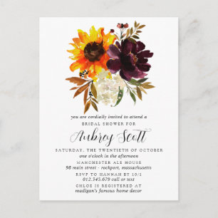 Carte Postale Faire-part de Baby Shower Mariage Fleurs d'Automne