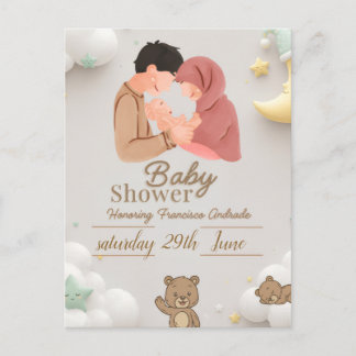 Carte Postale Faire-part de Baby Shower pour un joli Couple avec