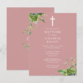 Carte Postale Faire-part de baptême à monogramme avec verdure ro (Devant / Derrière)