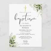 Carte Postale Faire-part de baptême à monogramme chic avec verdu (Devant)