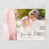 Carte Postale Faire part de date de blush rose agate or (Devant)