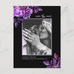 Carte Postale Faire part de date de mariage à motif floral noir