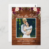 Carte Postale Faire part de date de mariage en bois rustique ave (Devant / Derrière)