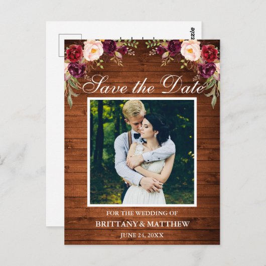 Carte Postale Faire part de date de mariage en bois rustique ave (Devant / Derrière)