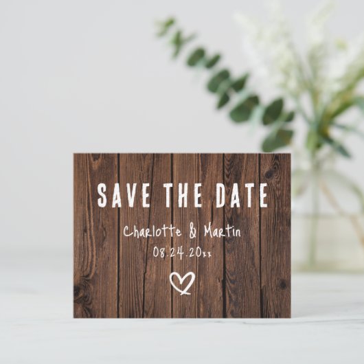 Carte Postale Faire part de date de mariage en bois rustique cam (Debout devant)