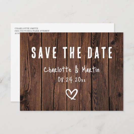 Carte Postale Faire part de date de mariage en bois rustique cam (Devant / Derrière)