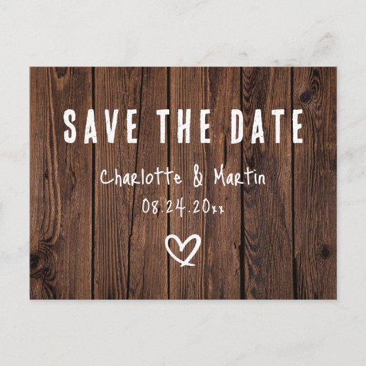 Carte Postale Faire part de date de mariage en bois rustique cam (Devant)