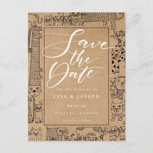 Carte Postale Faire part de date de mariage rustique avec chats (Devant)