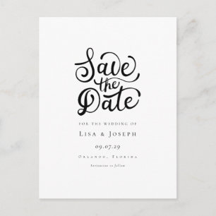 Carte Postale Faire part de date de sauvegarde minimaliste noir