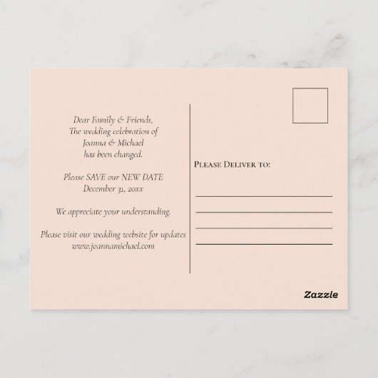Carte Postale Faire-part de date Mariage photo reprogrammé (Dos)