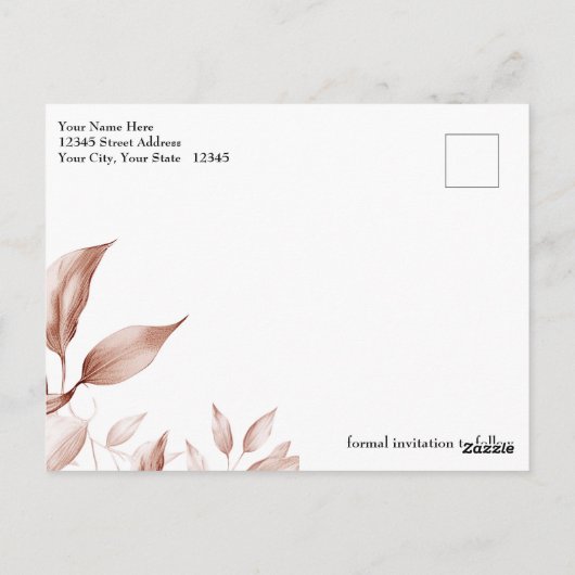 Carte Postale Faire part de date moderne avec feuille de terre c (Dos)