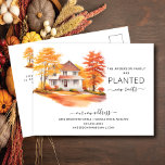 Carte Postale Faire-part de déménagement de la maison d'automne<br><div class="desc">Cette faire-part chaleureuse présente une scène d'aquarelle d'automne avec une maison dans l'arrière - plan. Les mots "Notre Famille A Planté De Nouvelles Racines". C'est la façon idéale de faire connaître votre déménagement à vos amis et à votre famille. Ce sera certainement un succès pour tous ceux qui le reçoivent....</div>