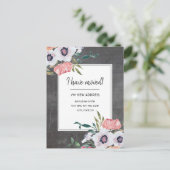 Carte Postale Faire-part de déplacement Chalkboard rose blanc fl (Debout devant)