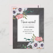 Carte Postale Faire-part de déplacement Chalkboard rose blanc fl (Devant / Derrière)