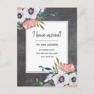 Carte Postale Faire-part de déplacement Chalkboard rose blanc fl