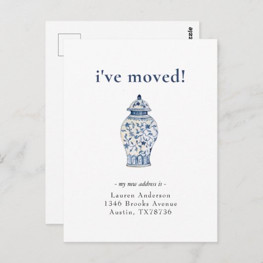 Carte Postale Faire-part de déplacement de bocal à gingembre ble (Devant / Derrière)