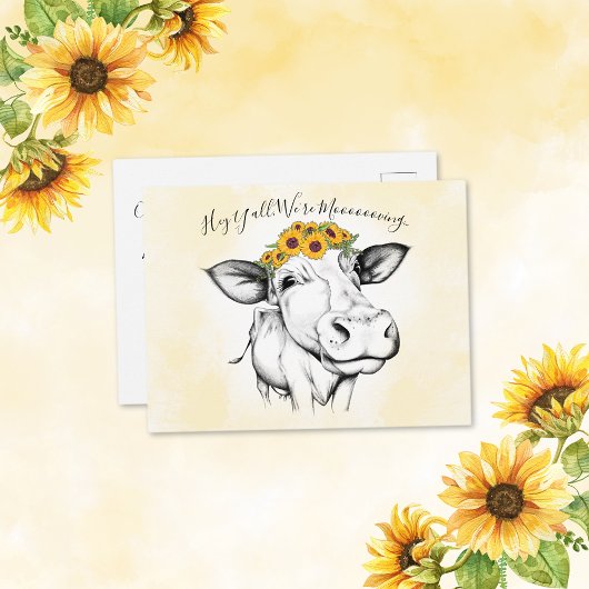 Carte Postale Faire-part de déplacement du tournesol de vache à 