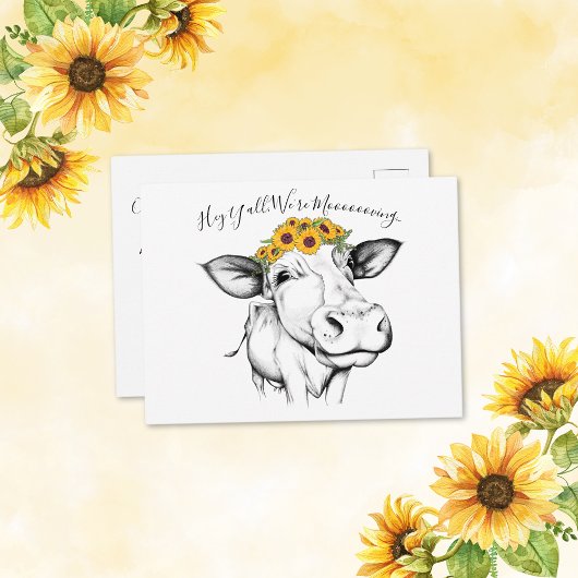 Carte Postale Faire-part de déplacement du tournesol de vache à 