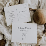 Carte Postale Faire-part de déplacement minimaliste noir et blan<br><div class="desc">Ces annonces mouvantes,  tendance et élégantes,  en noir et blanc,  présentent un style moderne et minimaliste,  avec un script manuscrit et un texte classique qui dit "J'ai bougé" (vous pouvez changer ce texte facilement). Un ruban dessiné à la main est présenté dans une illustration subtile.</div>