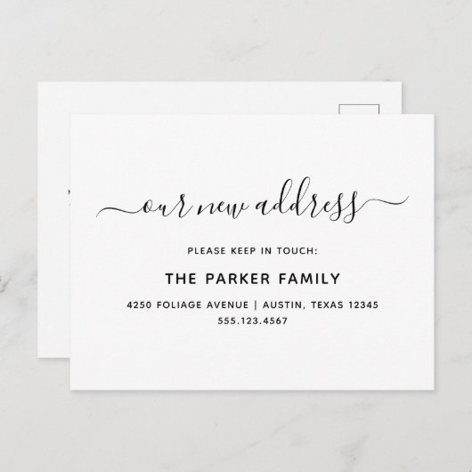 Carte Postale Faire-part de déplacement | Script simple (Devant / Derrière)