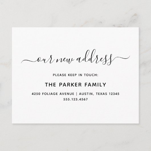 Carte Postale Faire-part de déplacement | Script simple (Devant)