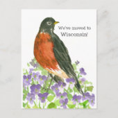 Carte Postale Faire-part de déplacement Wisconsin Robin Violets (Devant)