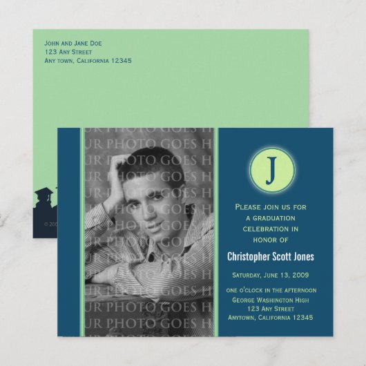 Carte postale Faire-part de diplôme de monogramme (Devant / Derrière)