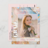 Carte Postale Faire-part De Diplôme Sur Motif Pastel Marbre (Devant / Derrière)