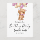 Carte Postale Faire-part de fête d'anniversaire Rose Teddy Bear (Devant)