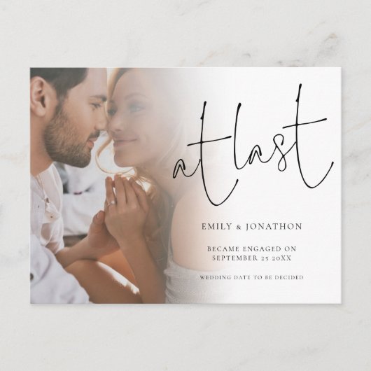 Carte Postale Faire part de fiançailles Script At Last (Devant)