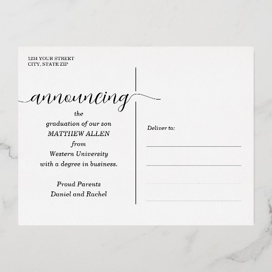 Carte postale Faire-part de finition de script (Verso)