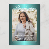 Carte Postale Faire-part de graduation bleu Turquoise brillant (Devant)