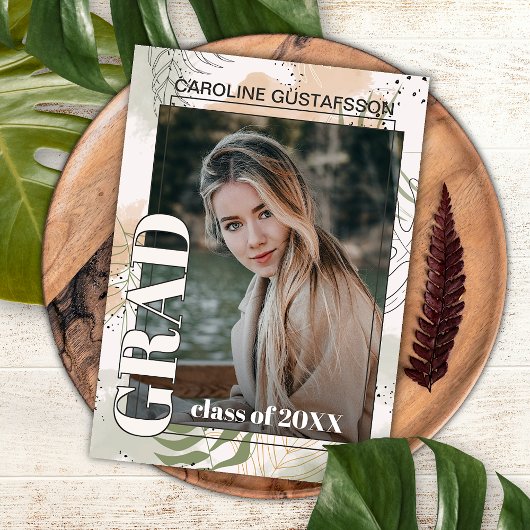 Carte Postale Faire-part de graduation Botanique Floral Boho