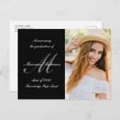 Carte Postale faire-part de graduation de monogramme calligraphi (Devant / Derrière)