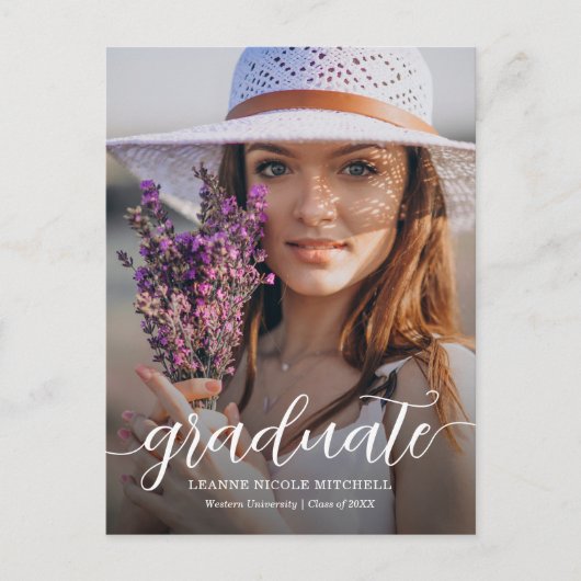 Carte Postale Faire-part de graduation de script (Devant)