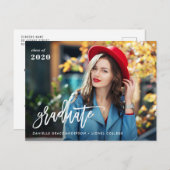 Carte Postale Faire-part de graduation de script de brosse uniqu (Devant / Derrière)