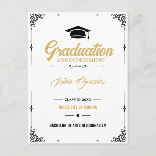 Carte Postale Faire-part de graduation en blanc de script classi (Devant)