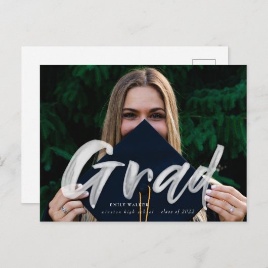 Carte postale faire-part de graduation en écriture (Devant / Derrière)