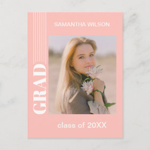 Carte Postale Faire-part de graduation minimaliste en rose Rose