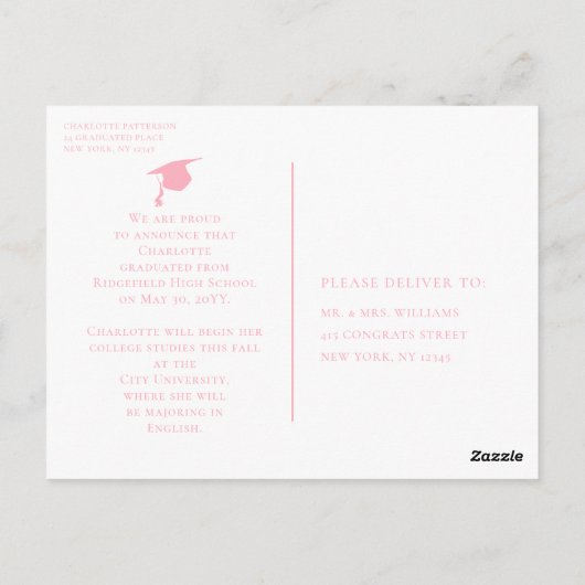 Carte Postale Faire-part de graduation multi-photo de script sim (Dos)