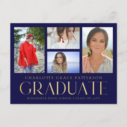 Carte Postale Faire-part de graduation multi-photo de script sim (Devant)