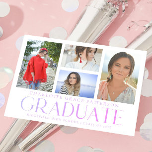 Carte Postale Faire-part de graduation multi-photo de script sim