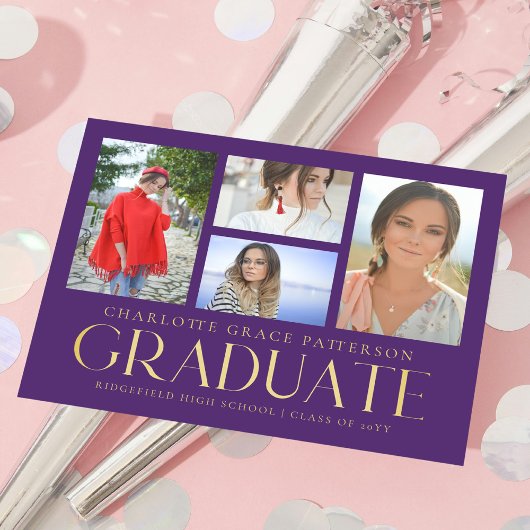 Carte Postale Faire-part de graduation multi-photo de script sim
