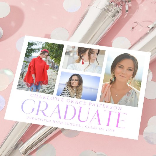 Carte Postale Faire-part de graduation multi-photo de script sim