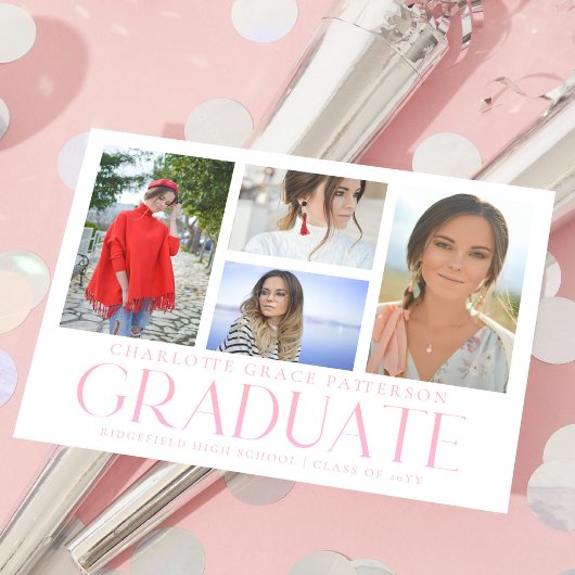 Carte Postale Faire-part de graduation multi-photo de script sim